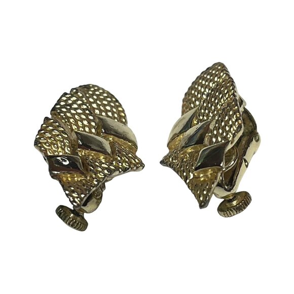 Vintage Coro Gold Tone Clip-On Earrings with Geometric Design - Picture 2 of 7